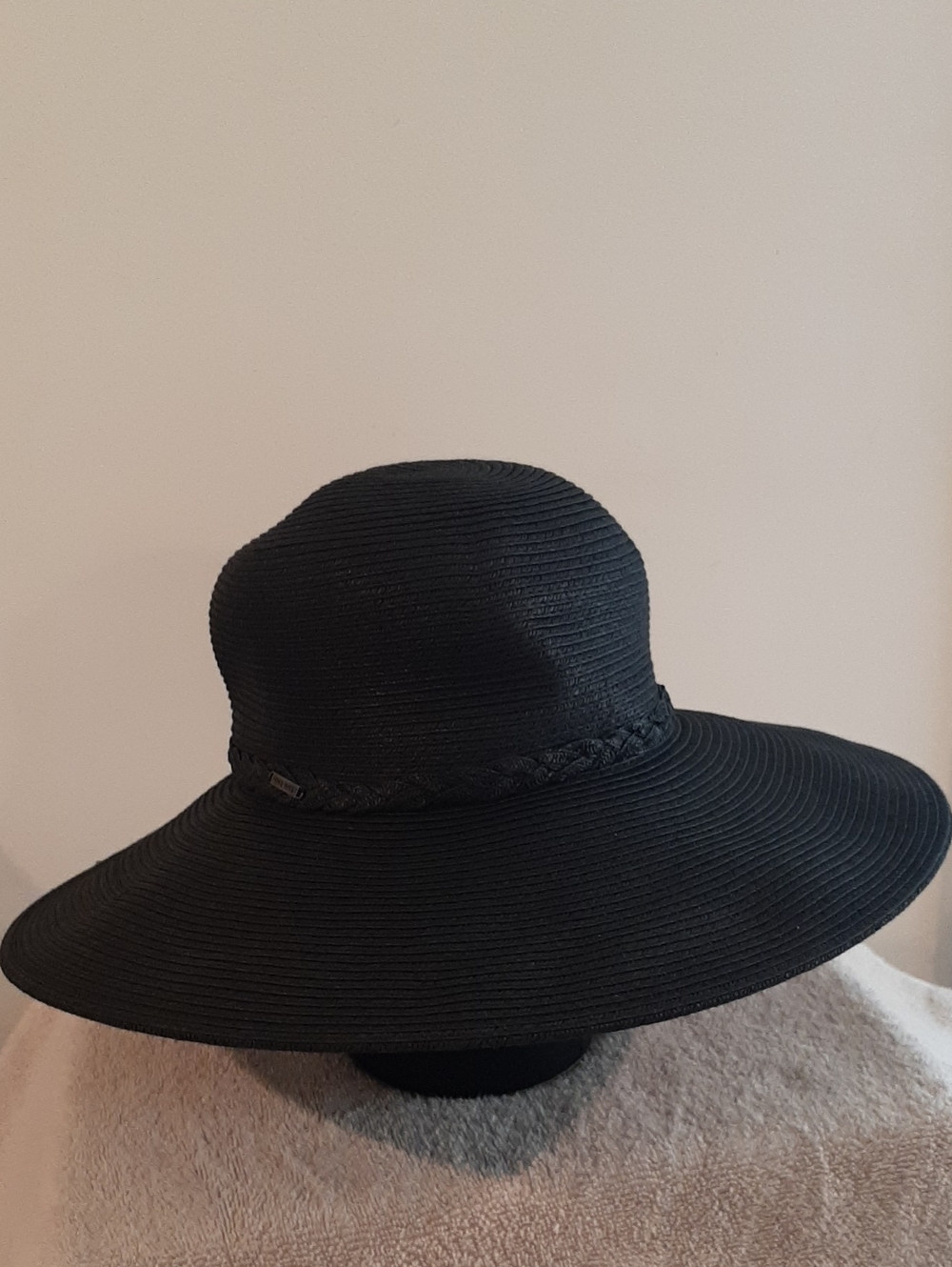 Nine West Black Wide-Brim Braided Trim Sun Hat NWT